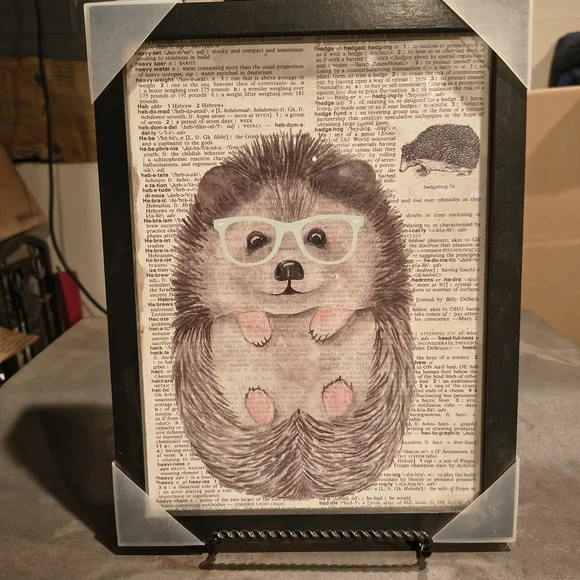 Hedgehog w/Glasses Art Print Non Breakable Glass Front - Picture 3 of 5